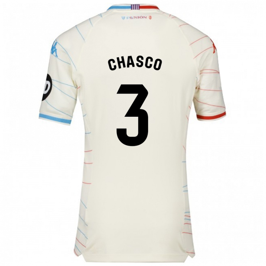 Niño Camiseta Raúl Chasco #3 Blanco Rojo Azul 2ª Equipación 2024/25 La Camisa