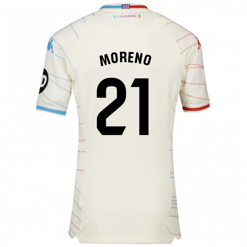 Niño Camiseta Xavi Moreno #21 Blanco Rojo Azul 2ª Equipación 2024/25 La Camisa