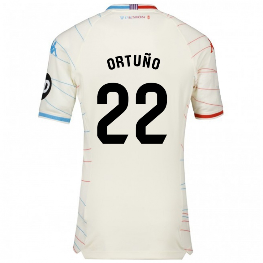 Niño Camiseta Fran Ortuño #22 Blanco Rojo Azul 2ª Equipación 2024/25 La Camisa