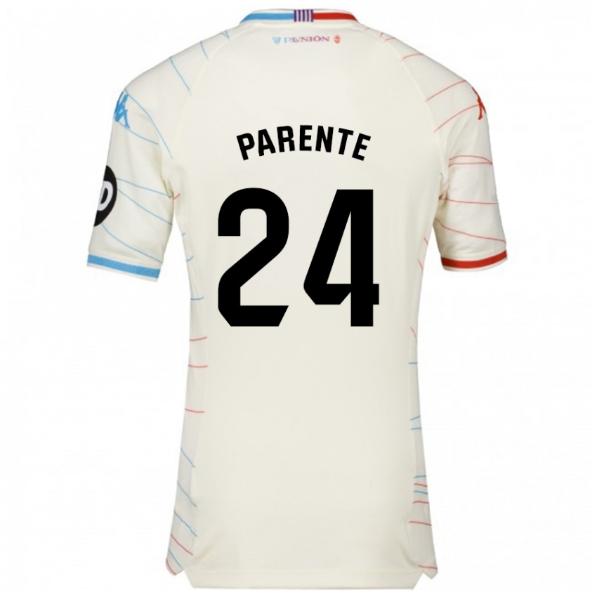 Niño Camiseta Iago Parente #24 Blanco Rojo Azul 2ª Equipación 2024/25 La Camisa