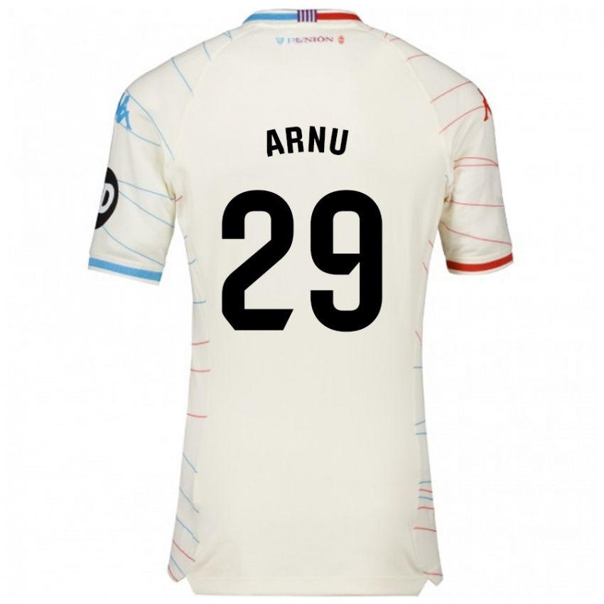 Niño Camiseta Adrián Arnu #29 Blanco Rojo Azul 2ª Equipación 2024/25 La Camisa