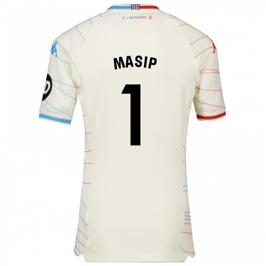 Niño Camiseta Jordi Masip #1 Blanco Rojo Azul 2ª Equipación 2024/25 La Camisa