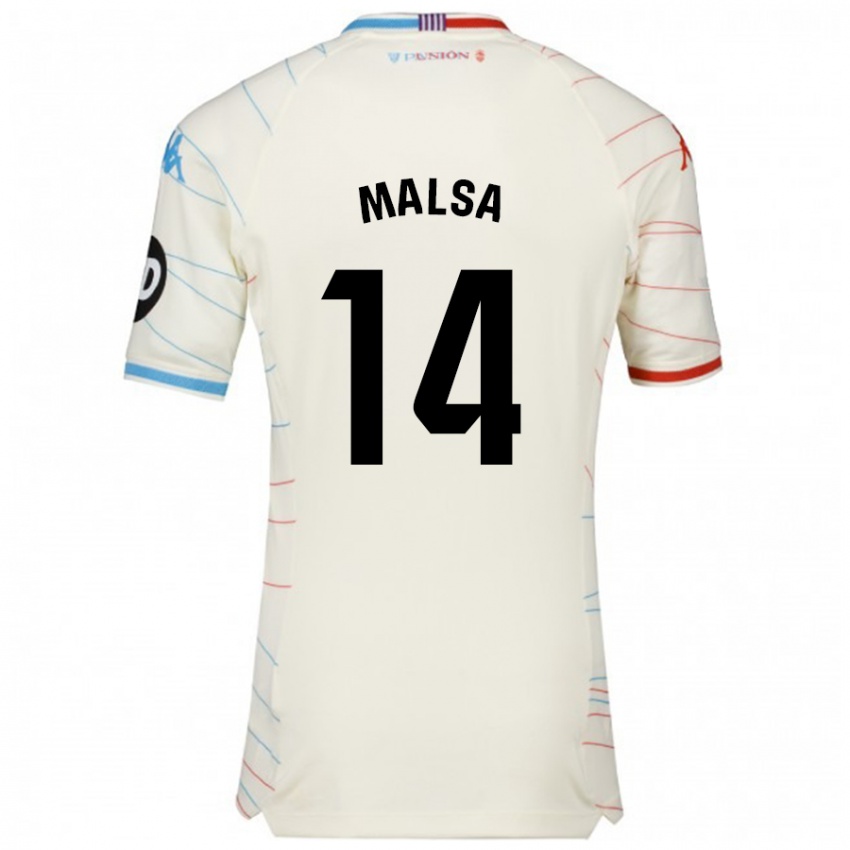 Niño Camiseta Mickaël Malsa #14 Blanco Rojo Azul 2ª Equipación 2024/25 La Camisa