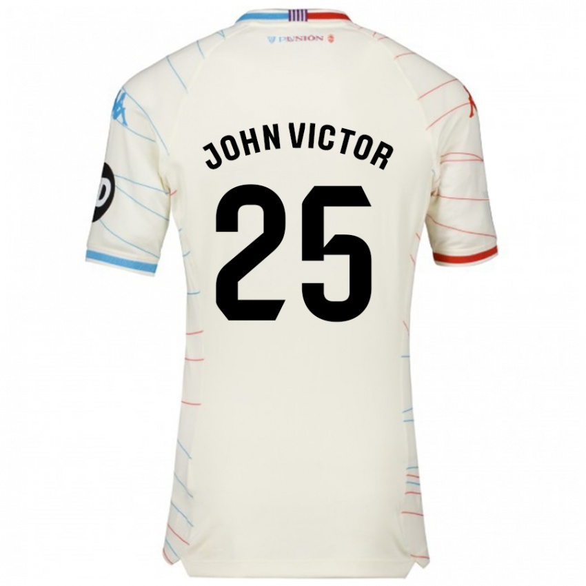 Niño Camiseta John Victor #25 Blanco Rojo Azul 2ª Equipación 2024/25 La Camisa