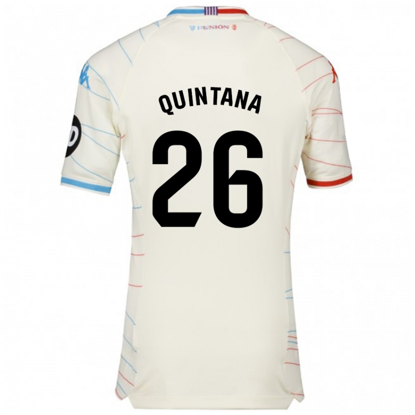 Niño Camiseta Alberto Quintana #26 Blanco Rojo Azul 2ª Equipación 2024/25 La Camisa