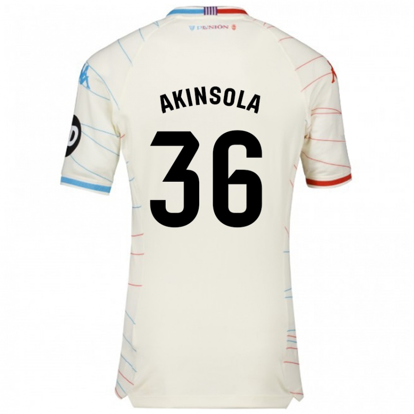 Niño Camiseta Tunde Akinsola #36 Blanco Rojo Azul 2ª Equipación 2024/25 La Camisa