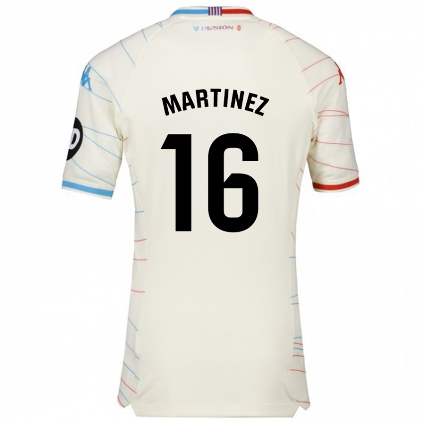 Niño Camiseta Jesús Martínez #16 Blanco Rojo Azul 2ª Equipación 2024/25 La Camisa