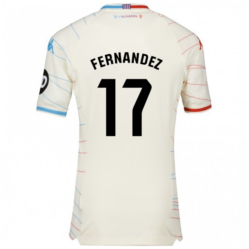 Niño Camiseta Dani Fernández #17 Blanco Rojo Azul 2ª Equipación 2024/25 La Camisa