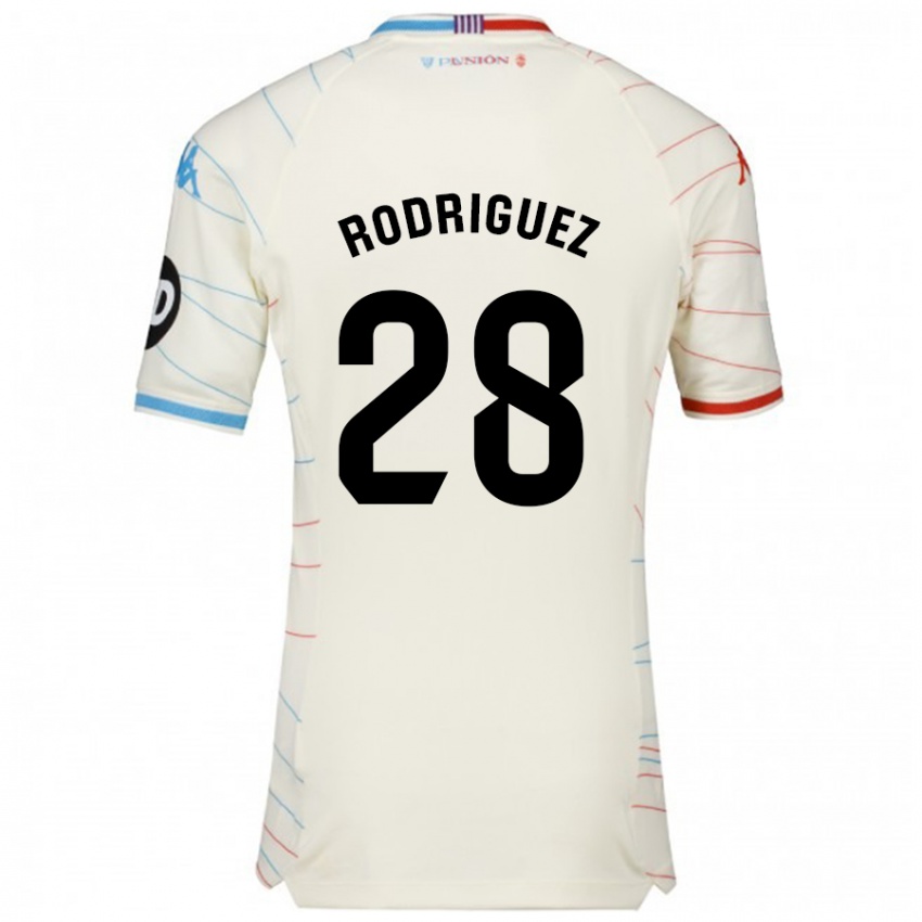 Niño Camiseta Yago Rodríguez #28 Blanco Rojo Azul 2ª Equipación 2024/25 La Camisa