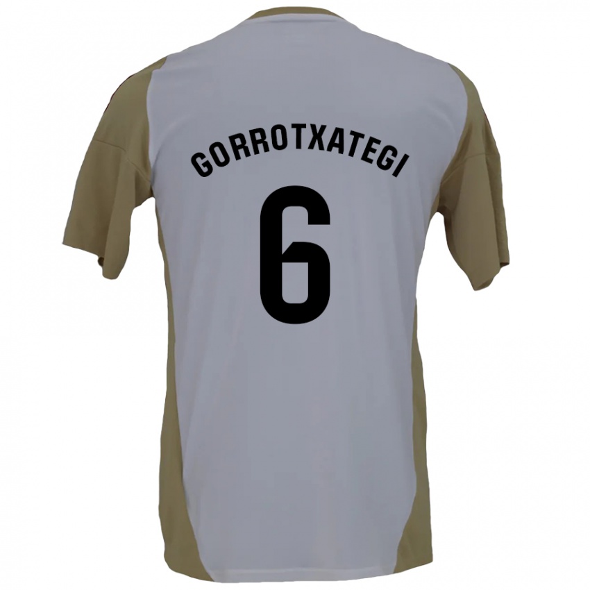 Niño Camiseta Jon Gorrotxategi #6 Marrón Blanco 2ª Equipación 2024/25 La Camisa