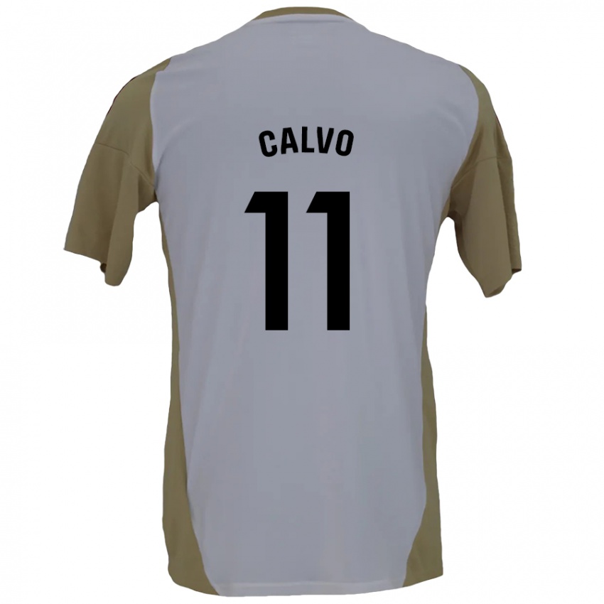 Niño Camiseta Álex Calvo #11 Marrón Blanco 2ª Equipación 2024/25 La Camisa