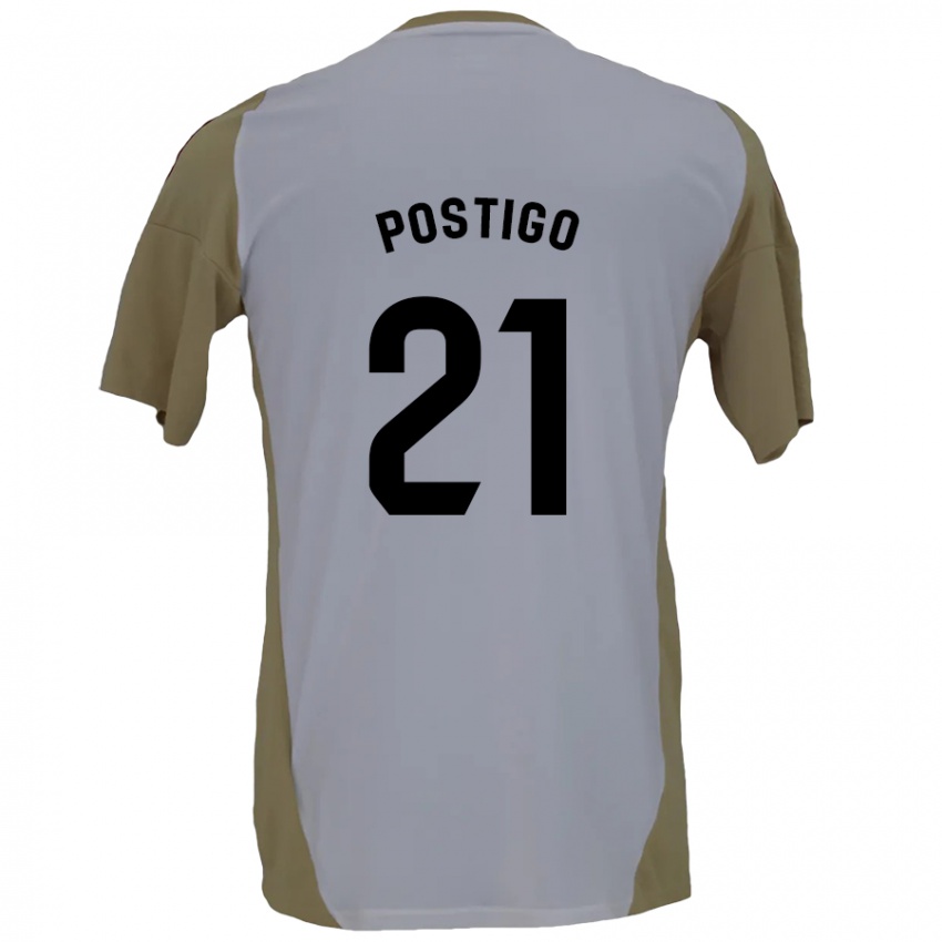 Niño Camiseta Sergio Postigo #21 Marrón Blanco 2ª Equipación 2024/25 La Camisa