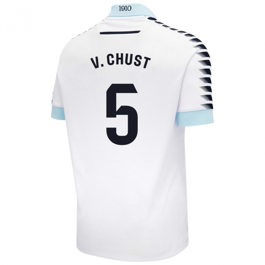 Niño Camiseta Victor Chust #5 Blanco Azul 2ª Equipación 2024/25 La Camisa