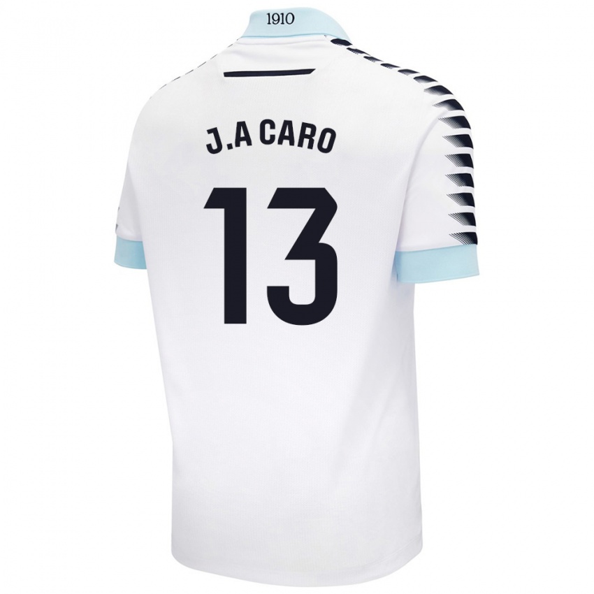 Niño Camiseta José Antonio Caro #13 Blanco Azul 2ª Equipación 2024/25 La Camisa