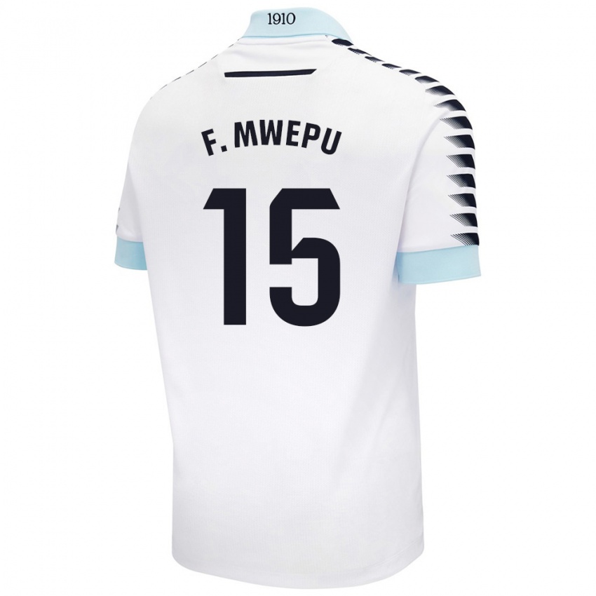 Niño Camiseta Francisco Mwepu #15 Blanco Azul 2ª Equipación 2024/25 La Camisa