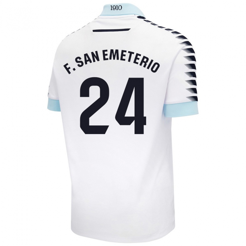 Niño Camiseta Fede San Emeterio #24 Blanco Azul 2ª Equipación 2024/25 La Camisa