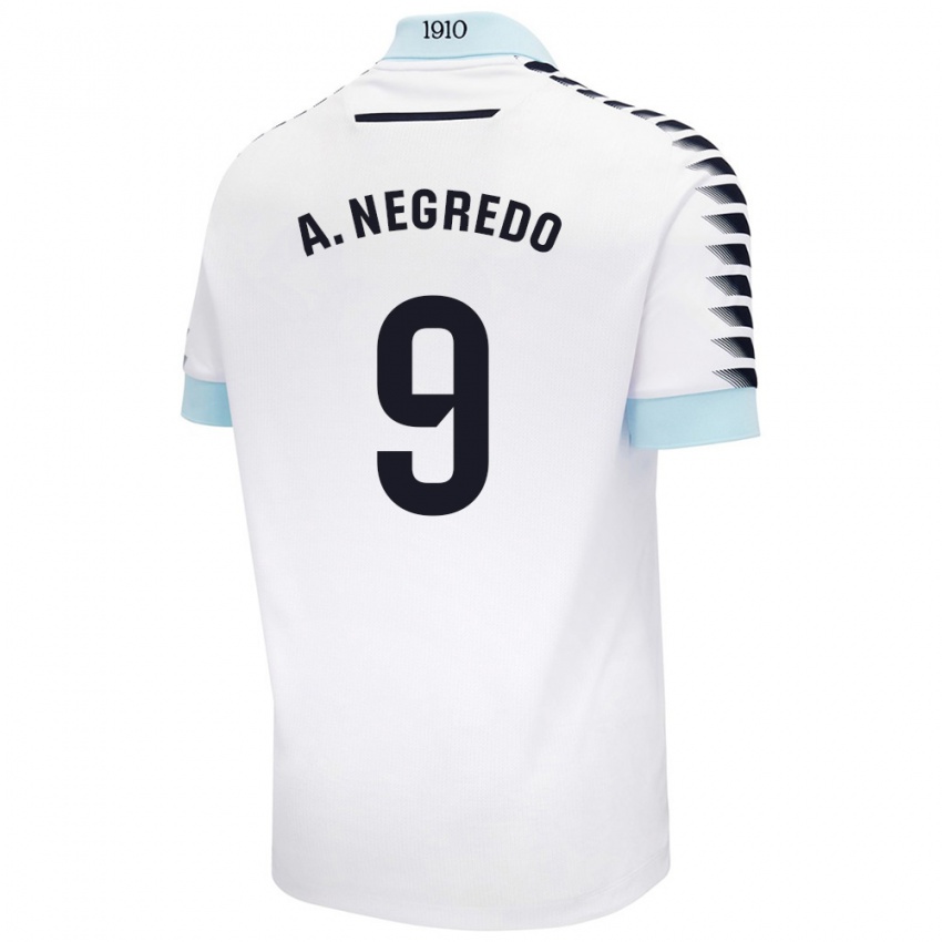 Niño Camiseta Álvaro Negredo #9 Blanco Azul 2ª Equipación 2024/25 La Camisa