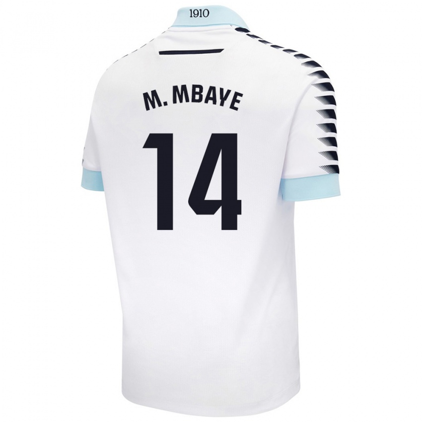 Niño Camiseta Momo Mbaye #14 Blanco Azul 2ª Equipación 2024/25 La Camisa