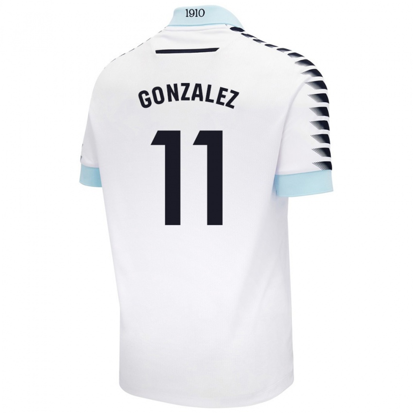 Niño Camiseta Chus González #11 Blanco Azul 2ª Equipación 2024/25 La Camisa