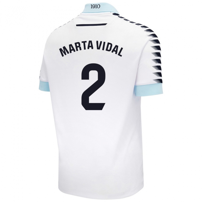 Niño Camiseta Marta Vidal Vela #2 Blanco Azul 2ª Equipación 2024/25 La Camisa