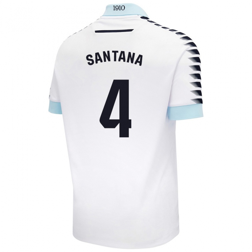 Niño Camiseta María Del Carmen Santana Vázquez #4 Blanco Azul 2ª Equipación 2024/25 La Camisa