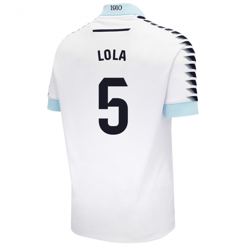 Niño Camiseta María Dolores Morón Cebada #5 Blanco Azul 2ª Equipación 2024/25 La Camisa