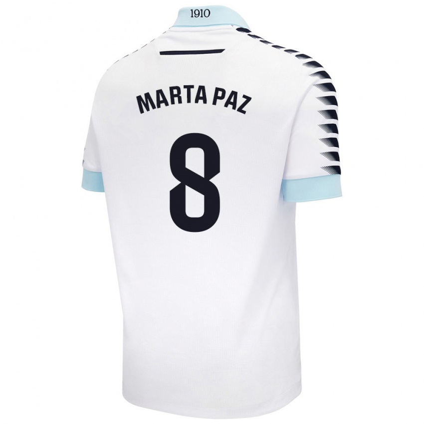 Niño Camiseta Marta Milagros Paz Cruz #8 Blanco Azul 2ª Equipación 2024/25 La Camisa