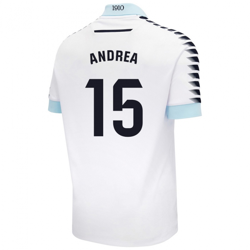 Niño Camiseta Andrea Sánchez Moreno #15 Blanco Azul 2ª Equipación 2024/25 La Camisa