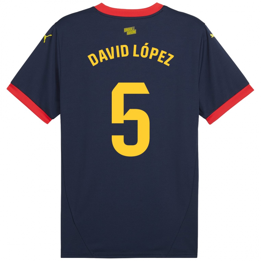 Niño Camiseta David López #5 Azul Marino Rojo 2ª Equipación 2024/25 La Camisa