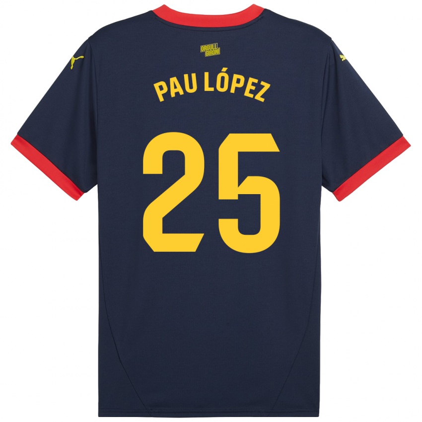 Niño Camiseta Pau Lopez #25 Azul Marino Rojo 2ª Equipación 2024/25 La Camisa