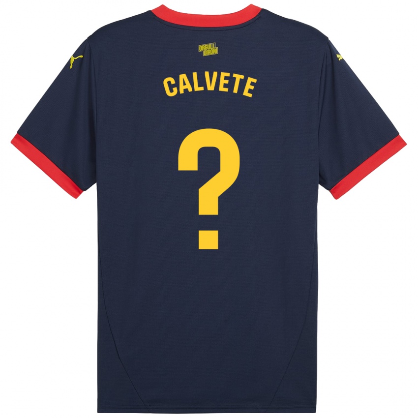 Niño Camiseta Pablo Calvete #0 Azul Marino Rojo 2ª Equipación 2024/25 La Camisa