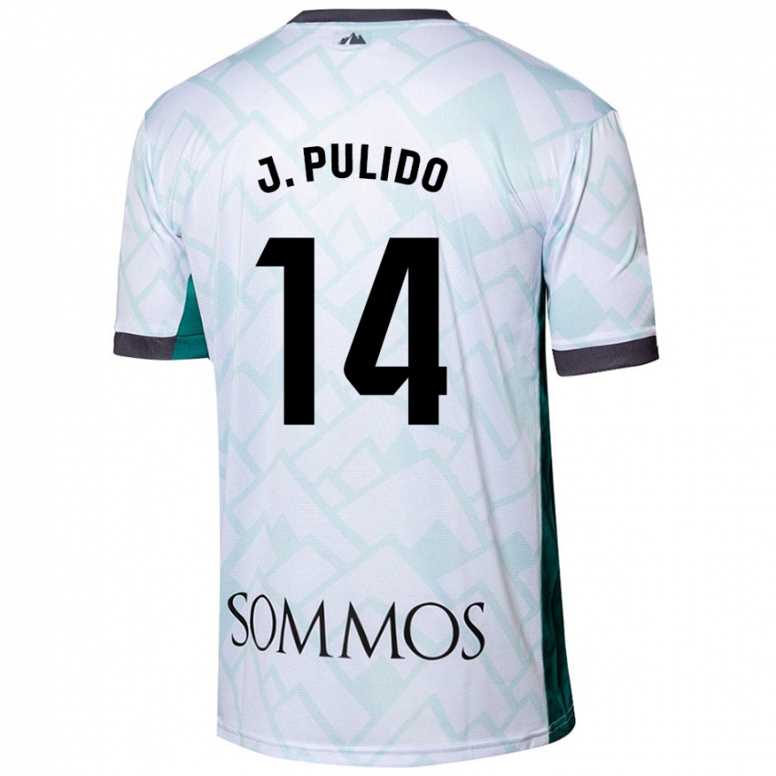 Niño Camiseta Jorge Pulido #14 Blanco Verde 2ª Equipación 2024/25 La Camisa