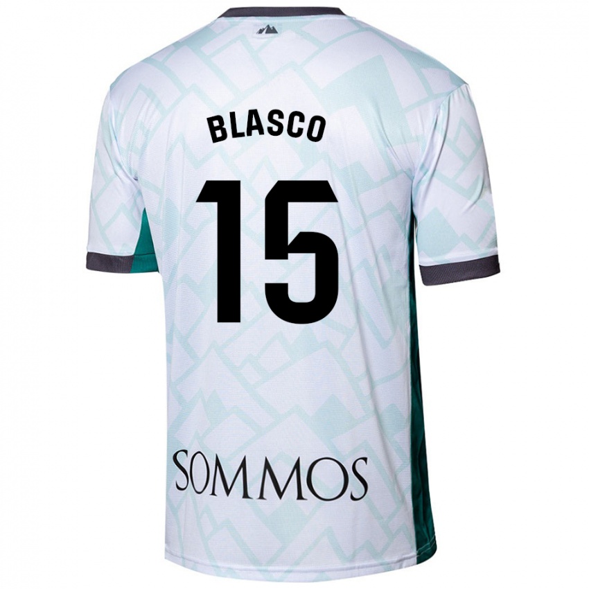 Niño Camiseta Jérémy Blasco #15 Blanco Verde 2ª Equipación 2024/25 La Camisa