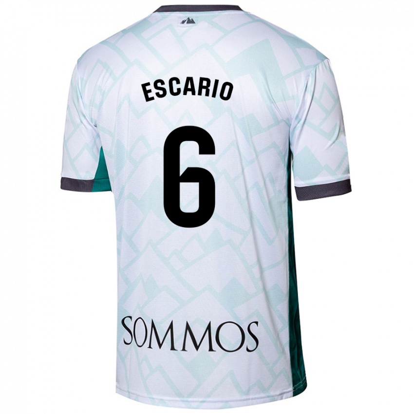 Niño Camiseta Jaime Escario #6 Blanco Verde 2ª Equipación 2024/25 La Camisa