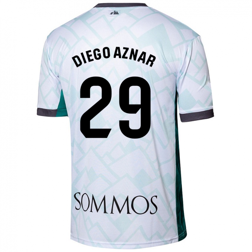 Niño Camiseta Diego Aznar #29 Blanco Verde 2ª Equipación 2024/25 La Camisa