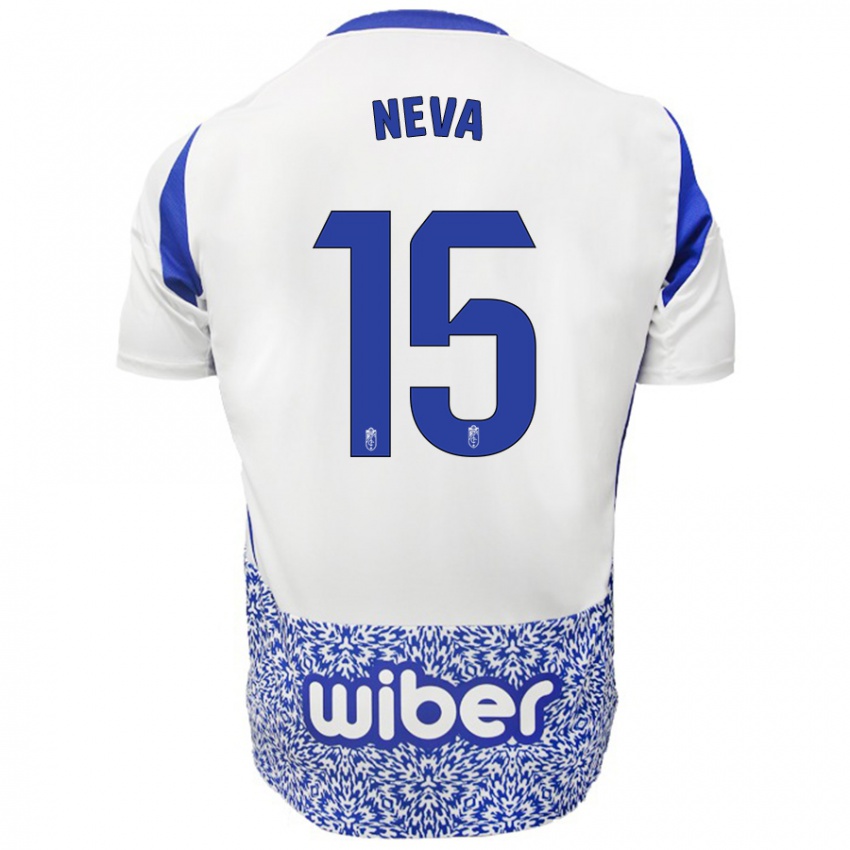 Niño Camiseta Carlos Neva #15 Blanco Azul 2ª Equipación 2024/25 La Camisa