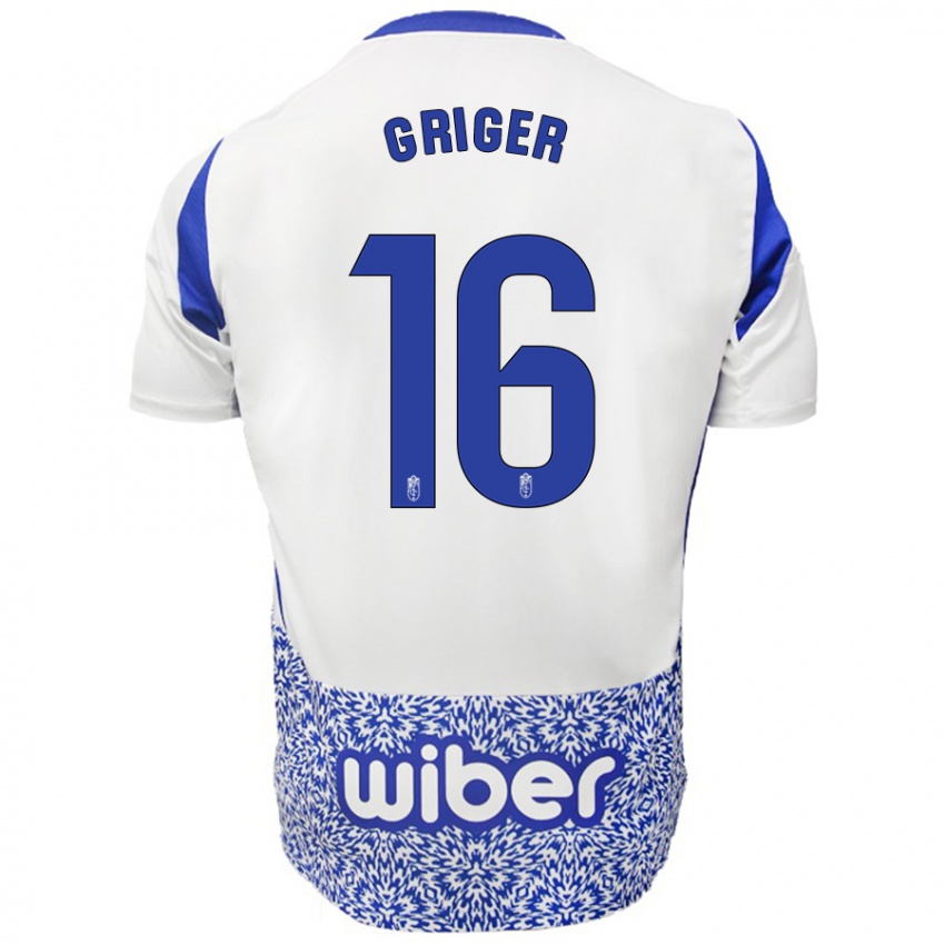 Niño Camiseta Adam Griger #16 Blanco Azul 2ª Equipación 2024/25 La Camisa