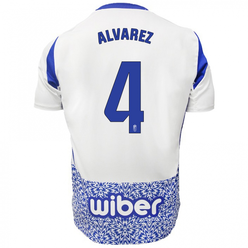 Niño Camiseta Isabel Álvarez #4 Blanco Azul 2ª Equipación 2024/25 La Camisa