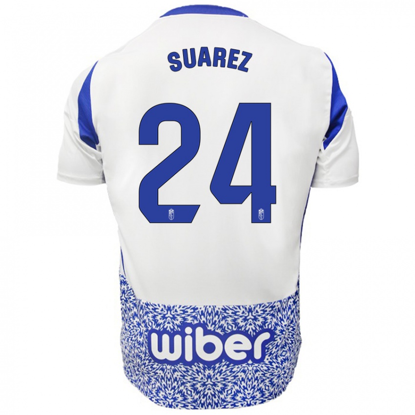 Niño Camiseta Carlota Suárez #24 Blanco Azul 2ª Equipación 2024/25 La Camisa