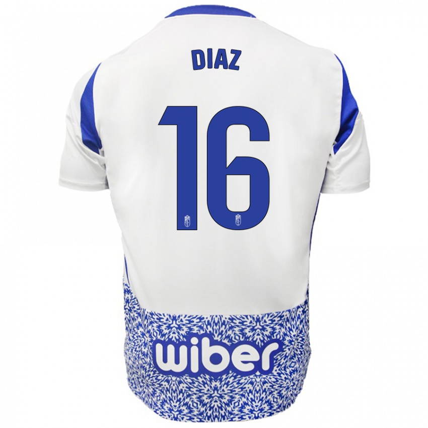 Niño Camiseta Víctor Díaz #16 Blanco Azul 2ª Equipación 2024/25 La Camisa