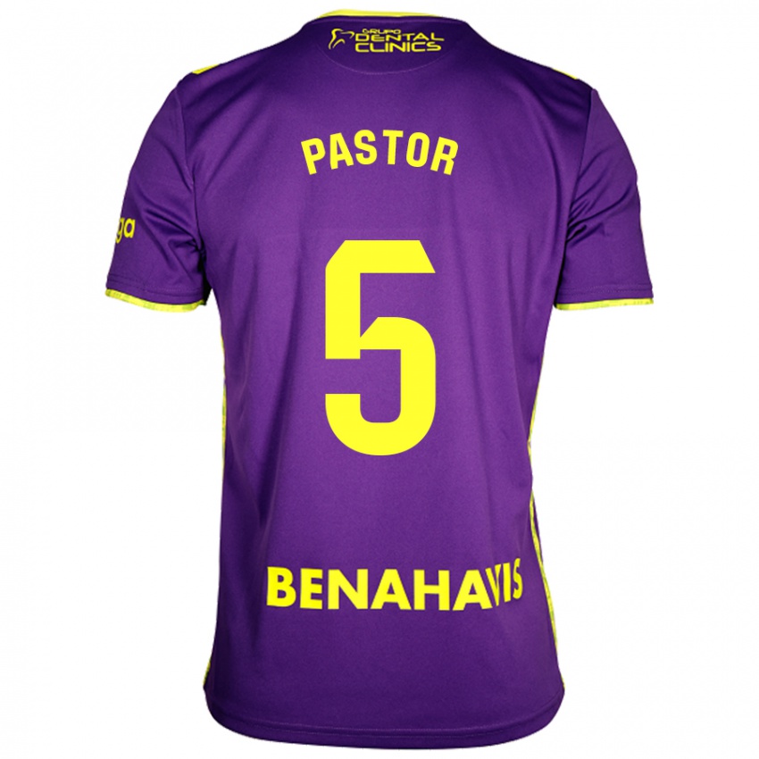 Niño Camiseta Álex Pastor #5 Púrpura Amarillo 2ª Equipación 2024/25 La Camisa