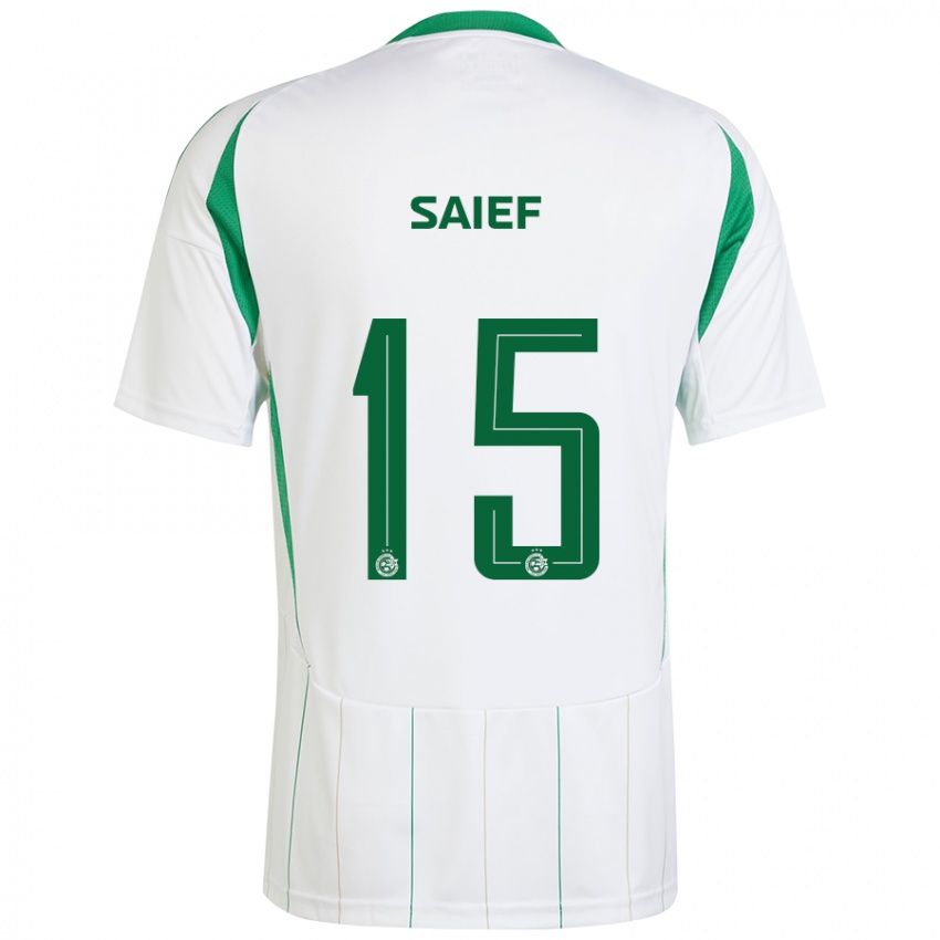 Niño Camiseta Kenny Saief #15 Blanco Verde 2ª Equipación 2024/25 La Camisa