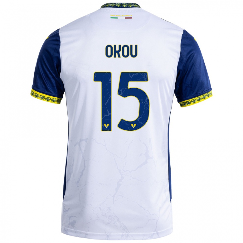 Niño Camiseta Yllan Okou #15 Blanco Azul 2ª Equipación 2024/25 La Camisa