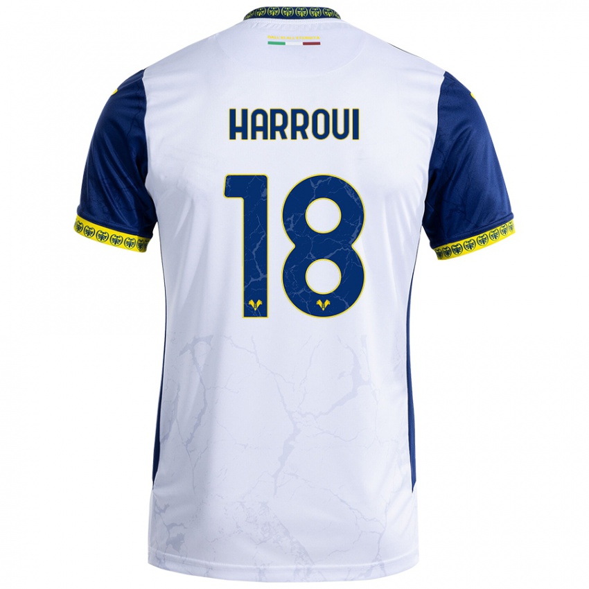 Niño Camiseta Abdou Harroui #18 Blanco Azul 2ª Equipación 2024/25 La Camisa