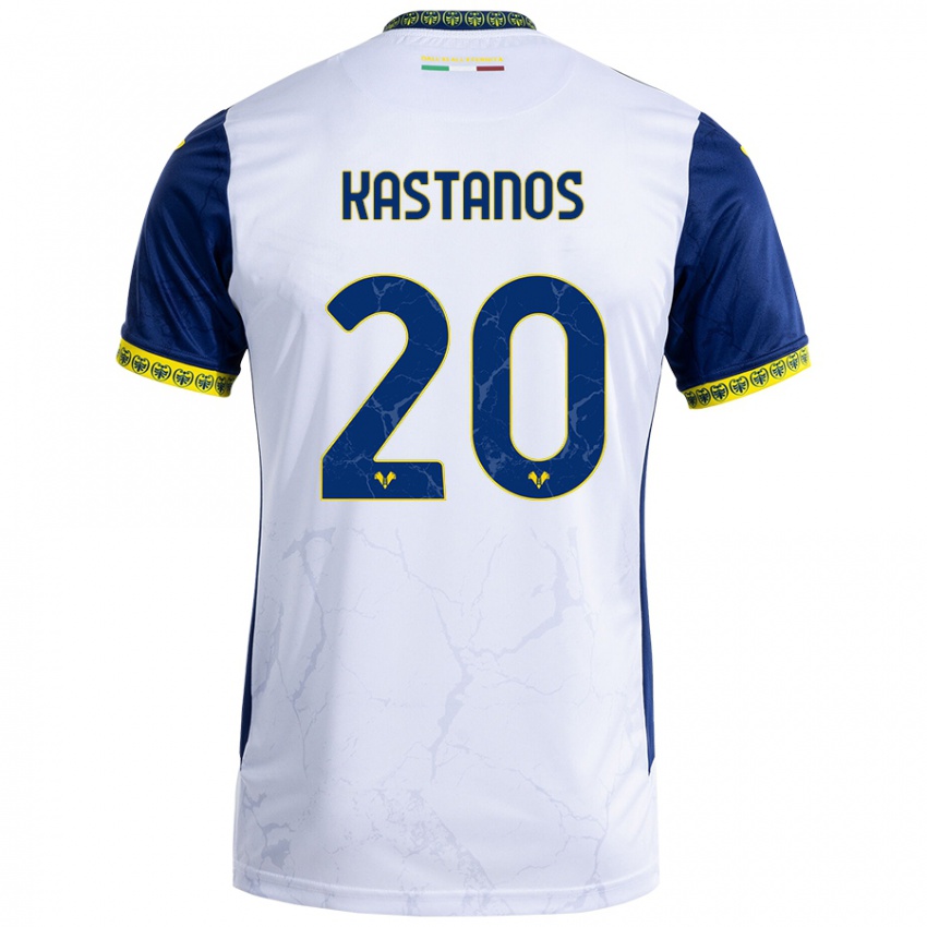 Niño Camiseta Grigoris Kastanos #20 Blanco Azul 2ª Equipación 2024/25 La Camisa