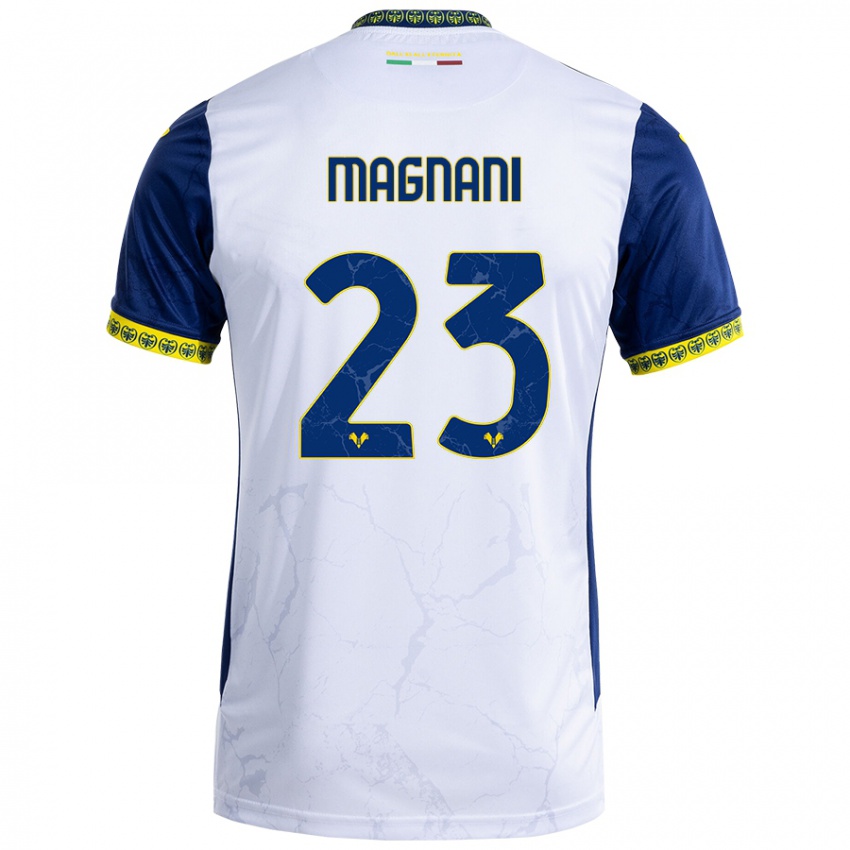 Niño Camiseta Giangiacomo Magnani #23 Blanco Azul 2ª Equipación 2024/25 La Camisa