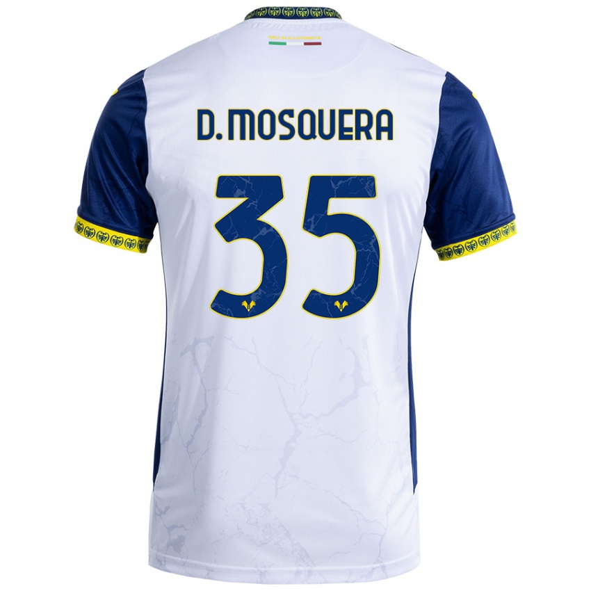 Niño Camiseta Daniel Mosquera #35 Blanco Azul 2ª Equipación 2024/25 La Camisa