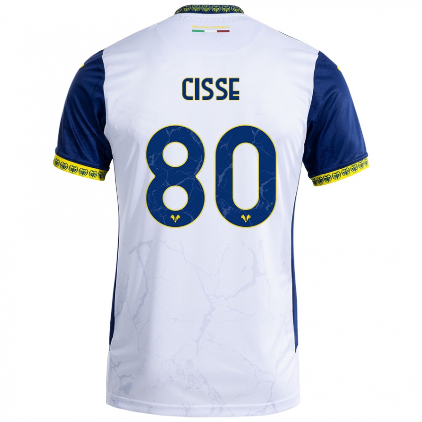 Niño Camiseta Alphadjo Cissè #80 Blanco Azul 2ª Equipación 2024/25 La Camisa