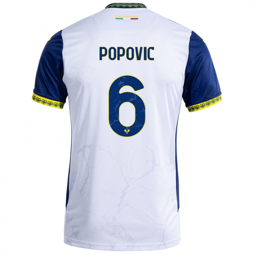 Niño Camiseta Andrej Popovic #6 Blanco Azul 2ª Equipación 2024/25 La Camisa