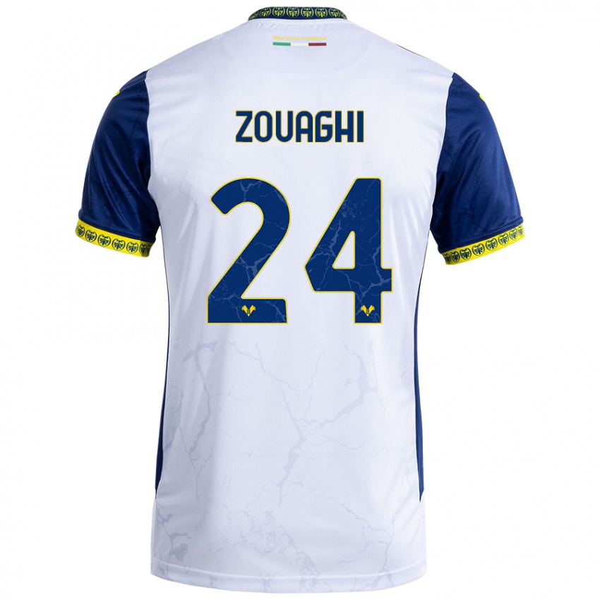 Niño Camiseta Thomas Zouaghi #24 Blanco Azul 2ª Equipación 2024/25 La Camisa